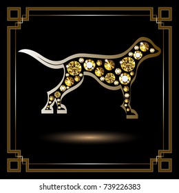 Illustration of earth dog, symbol of 2018. Silhouette of hound. Vector element for New Year's design.
