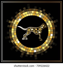Illustration of earth dog, symbol of 2018. Silhouette of hound. Vector element for New Year's design.