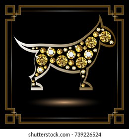 Illustration of earth dog, symbol of 2018. Silhouette of hound. Vector element for New Year's design.