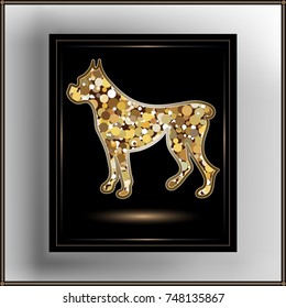 Illustration of earth dog, symbol of 2018. Silhouette of hound, decorated with floral pattern. Vector element for New Year's design.