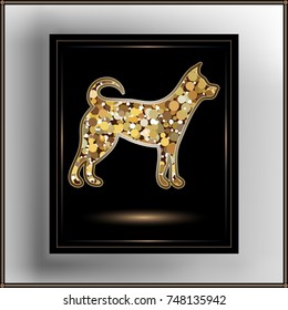 Illustration of earth dog, symbol of 2018. Silhouette of hound, decorated with floral pattern. Vector element for New Year's design.