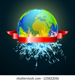 ilustración de la tierra en fuego desde un lado y agua de otro