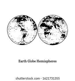 Illustration of Earth globe hemispheres. Drawn sketch in vector.