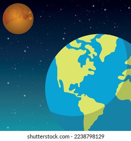 Illustration of Earth Globe, Moon and space