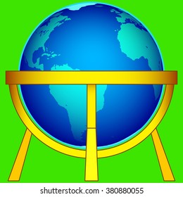 Illustration of the Earth globe on gold stand icon. Elements of this image furnished by NASA. All objects are independent and fully editable 