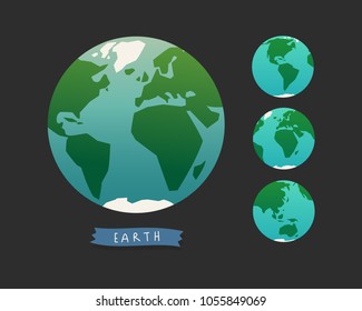Illustration of Earth globe. World map set