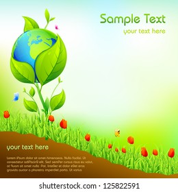 illustration of earth growing in nature garden with flower plant