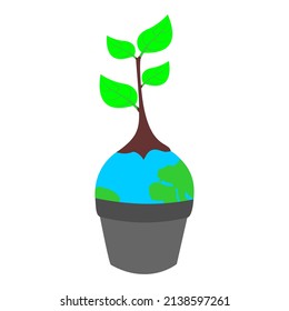 Illustration of earth growing plants on black pot