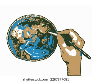 Illustration of earth and hands, symbol for earth day