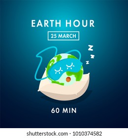 Illustration of Earth hour. 25 march. Our planet sleeps on the pillow. Flat design vector illustration for web banner, web and mobile, infographics. Vector