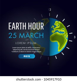 Illustration of Earth hour. 25 march. Our planet sleeps. Flat design vector illustration for web banner, web and mobile, infographics. 