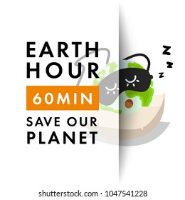 Illustration of Earth hour. 25 march. Our planet sleeps on the pillow. Flat design vector illustration for web banner, web and mobile, infographics. 