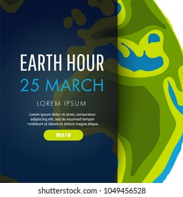 Illustration of Earth hour. 25 march. Our planet sleeps. Flat design vector illustration for web banner, web and mobile, infographics. Vector
