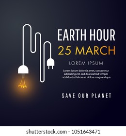 Illustration of Earth hour. 25 march. Our planet sleeps. Flat design vector illustration for web banner, web and mobile, infographics. Vector