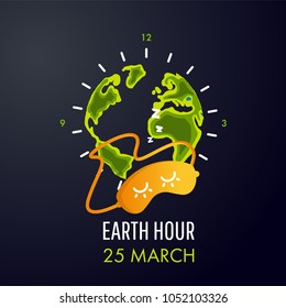 Illustration of Earth hour. 25 march. Our planet sleeps. Flat design vector illustration for web banner, web and mobile, infographics. Vector