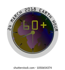 Illustration of earth hour. Clock in the background of the plane