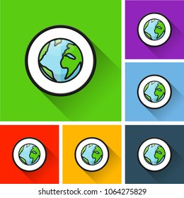 Illustration of earth icons with long shadow