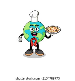 Illustration of earth as an italian chef , character design