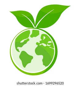 
illustration of earth and leaves. ecological vector. green globe and leaf design. vector illustration.