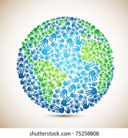 illustration of earth made of human hand on abstract background