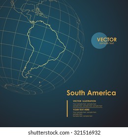 Illustration Earth map of South America. Modern business line vector background