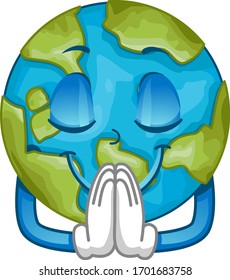 Illustration of an Earth Mascot with Eyes Closed, Hands Together and Praying