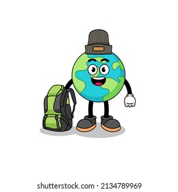 Illustration of earth mascot as a hiker , character design