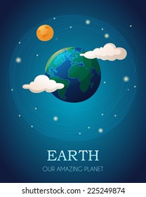 Illustration of the Earth with the Moon and clouds. EPS 10. Transparency. Gradients.