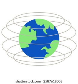 Illustration of Earth with Orbiting Rings. cartoon