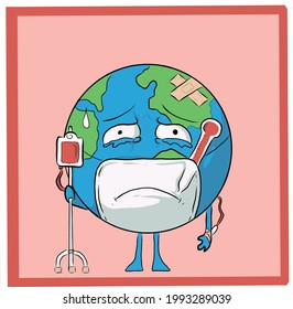 Illustration of Earth in period of coronavirus drawn in vector.