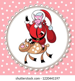Illustration of earth pig, symbol of 2019. Funny cartoon of swine. Vector element for New Year's design.