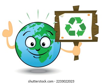 Illustration of earth with a placard with a recycling sign. It is a metaphor of the importance to recycling.