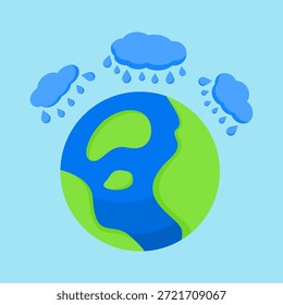Illustration of Earth with Rain Clouds Showing Rainy Weather Conditions on Light Blue Background for Climate and Weather Design