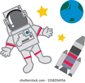 Illustration of earth with spacesuit and rocket