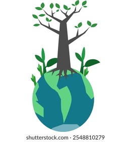 Illustration of earth and tree in vector. save earth element. nature element.