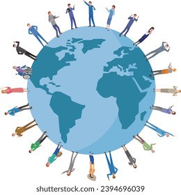 Illustration of the earth and various people