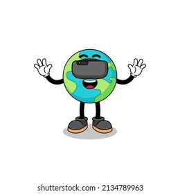 Illustration of earth with a vr headset , character design