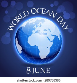 illustration of a earth for World Ocean Day with blue background.