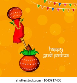Illustration of Earthen Pot with bamboo stick and cloth for the occasion of Hindu festival Gudi Padwa