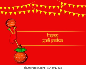 Illustration of Earthen Pot with bamboo stick and cloth for the occasion of Hindu festival Gudi Padwa