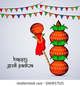 Illustration of Earthen Pot with bamboo stick and cloth for the occasion of Hindu festival Gudi Padwa