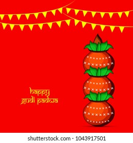 Illustration of Earthen Pot with Coconut and leaves for the occasion of Hindu Festival Gudi Padwa