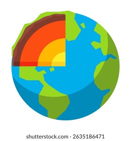 Ilustração de Camadas da Terra com Seção Transversal Mostrando Núcleo, Manto e Crosta