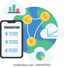 illustration of the ease of online transactions between countries, and ease of access to chart data only through the application