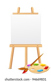 illustration of easel with color brush and palette