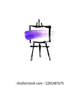 Illustration of an easel with the image of a bright brushstroke.