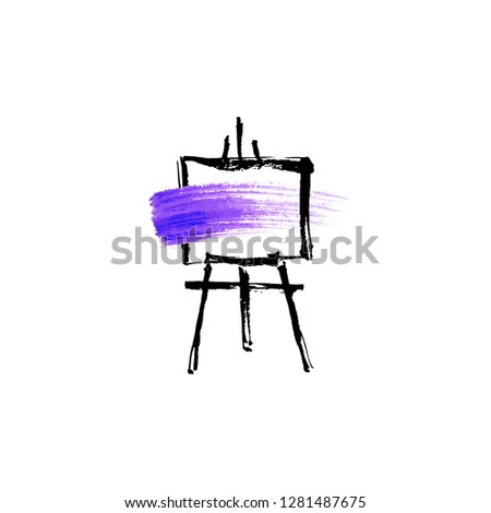 Illustration of an easel with the image of a bright brushstroke.