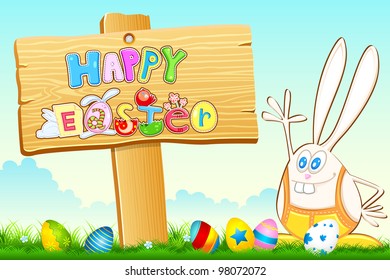 illustration of easter background with colorful egg and bunny