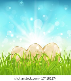 Illustration Easter background with eggs in grass - vector