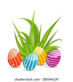 Illustration Easter background with traditional colorful eggs  - vector